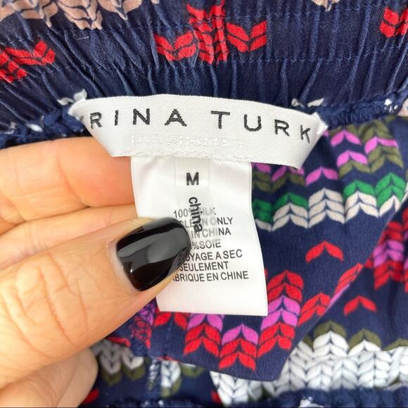 Trina Turk 100% Silk Fair Isle Knit Print Wide Leg Walker Pant Women's Med $128 - Picture 9 of 9